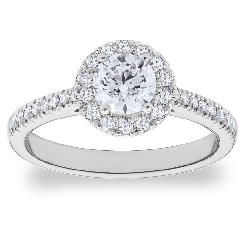 Costco 0.97ctw round brilliant diamond halo ring platinum (British brand)