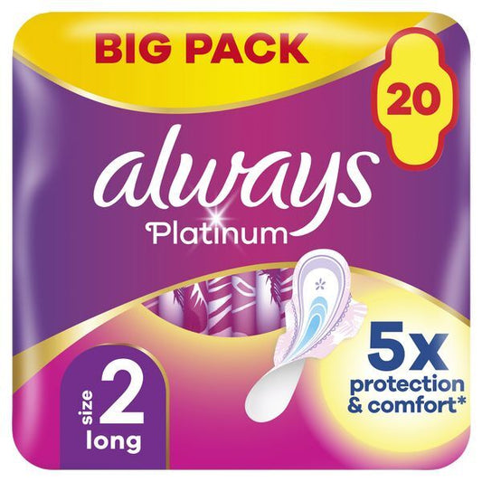Always Platinum Long (Size 2) Pads Wings 20 Sanitary Towels GOODS Boots   