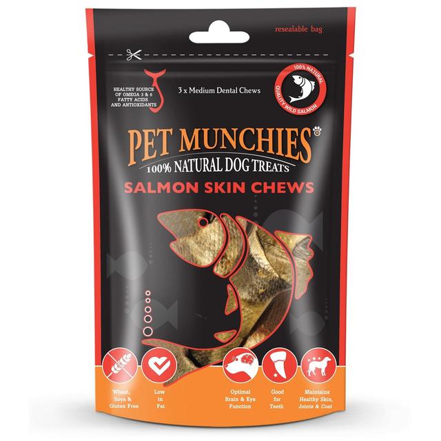 Pet Munchies 100% Natural Medium Salmon Skin Dog Treats   90g