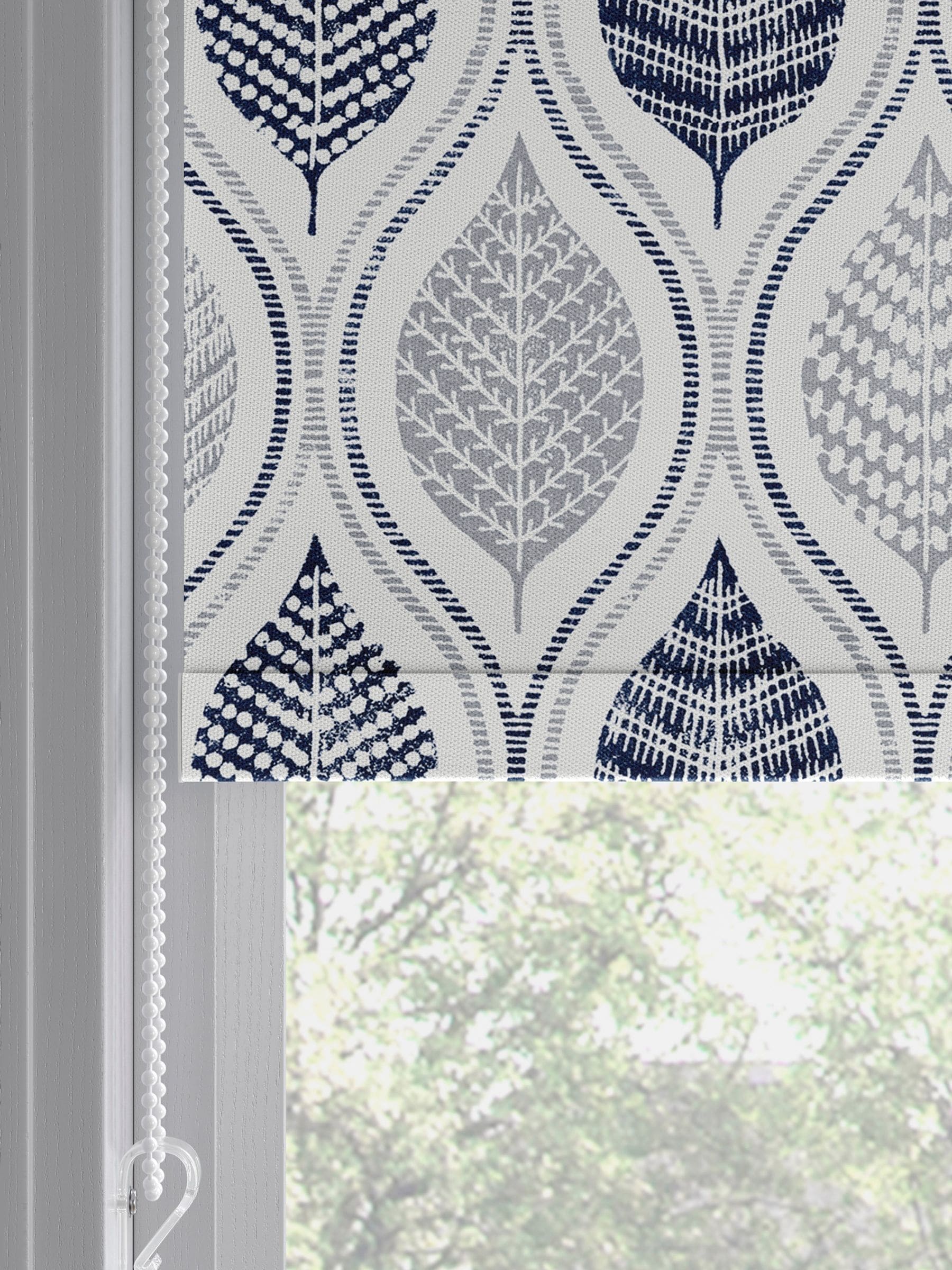 Next blue Lino Leaf made to measure roller blind, UK version