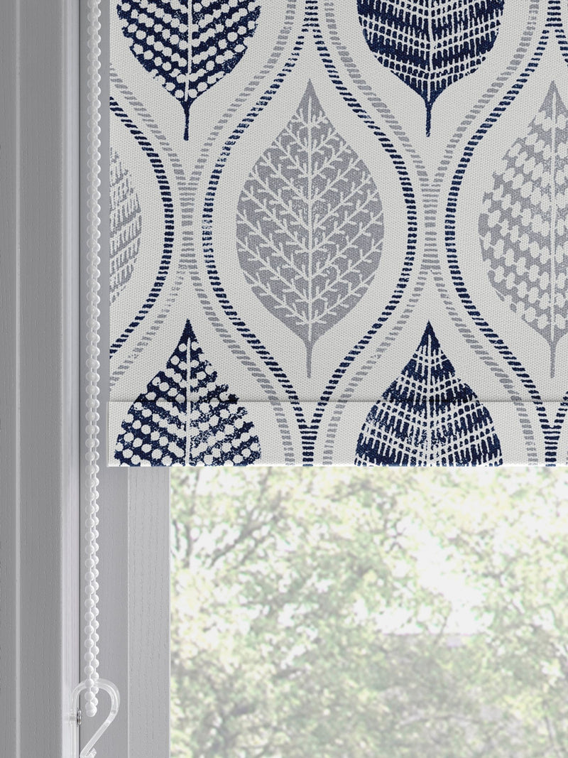 Next blue Lino Leaf made to measure roller blind, UK version