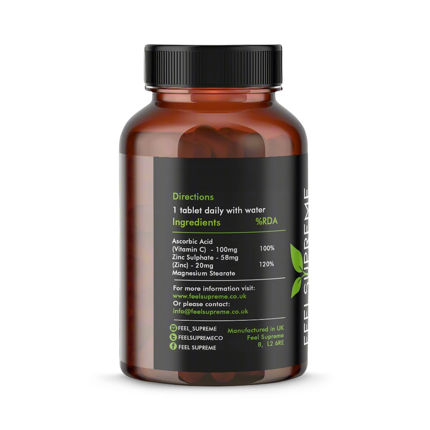 Zinc Vitamin C supplement tablets 60 count, UK version