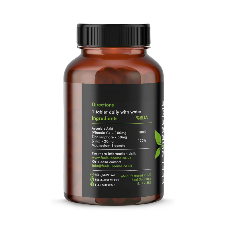 Zinc Vitamin C supplement tablets 60 count, UK version