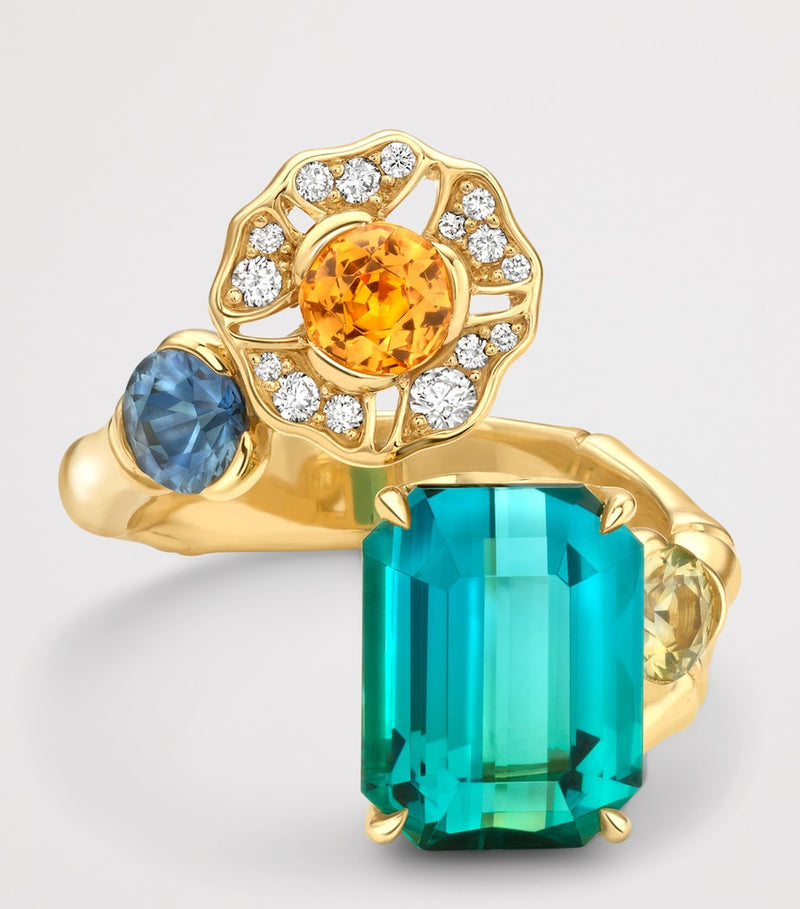 Boodles Gemini ring with sapphires and diamonds 18kt gold (British brand)