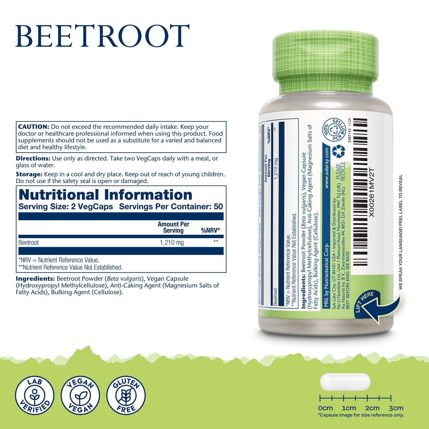 Solaray beetroot vegan capsules 100 capsules (British brand)