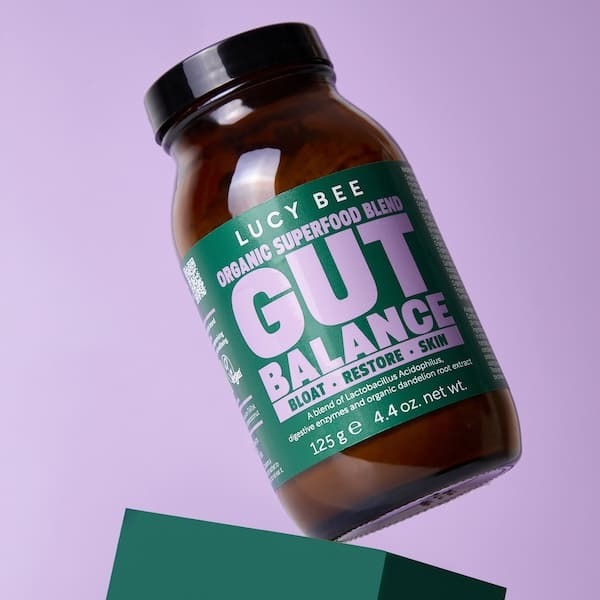 Lucy Bee gut health powder with probiotic and digestive enzymes 125g, imported from the UK