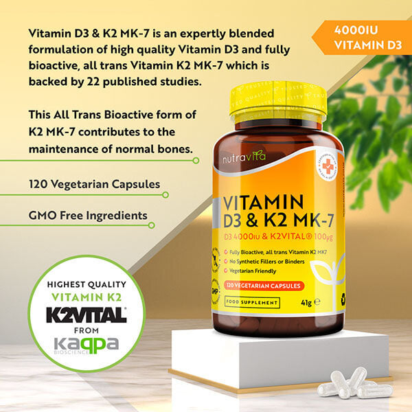 Nutravita Vitamin D3 with Vitamin K2 - 120 Vegan Capsules GOODS Superdrug   