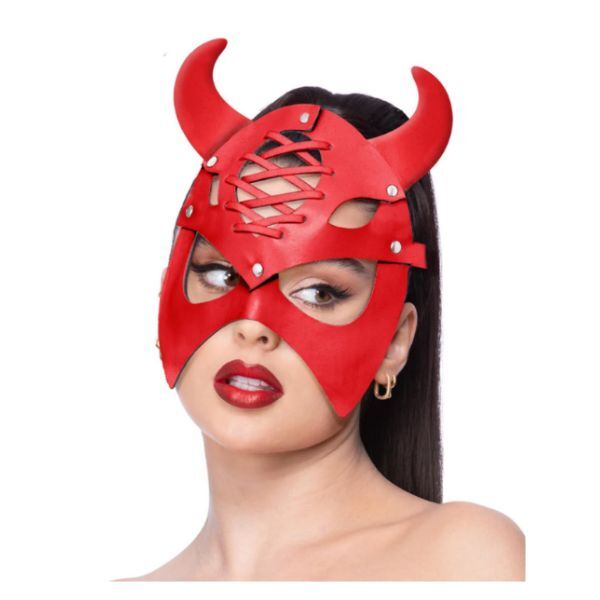 Red mock leather devil mask - British product