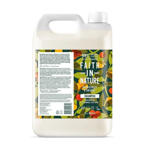 Faith In Nature grapefruit orange shampoo 5 litre, imported from the UK
