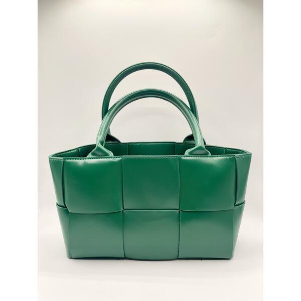 SVNX green woven faux leather grab bag, imported from the UK