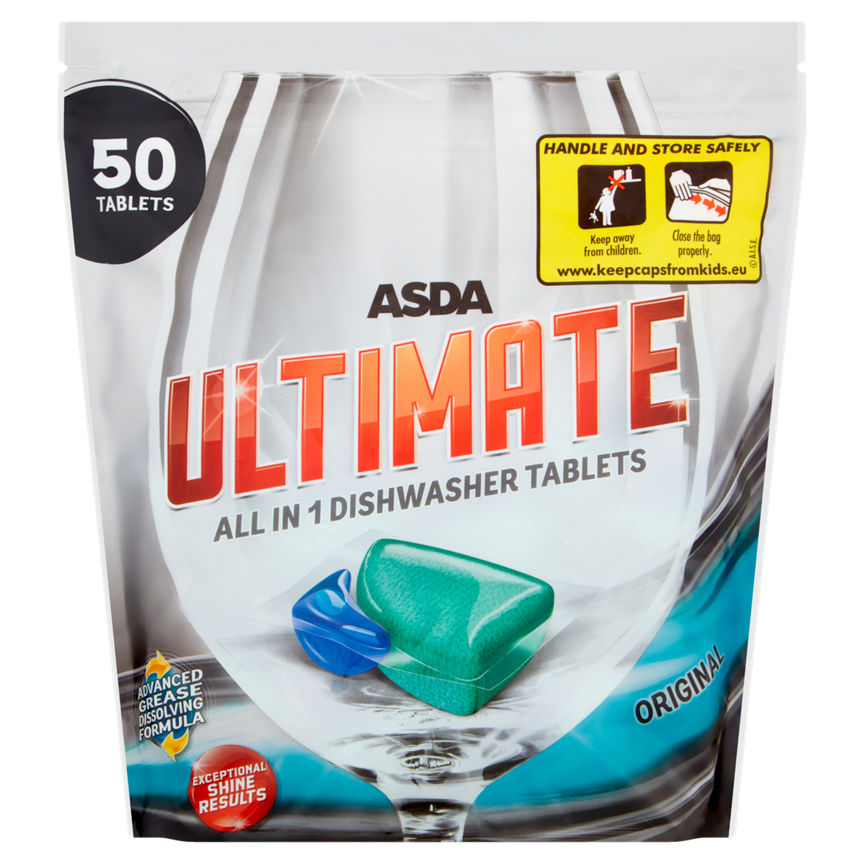 ASDA Ultimate All in 1 Dishwasher Tablets Original Accessories & Cleaning ASDA   