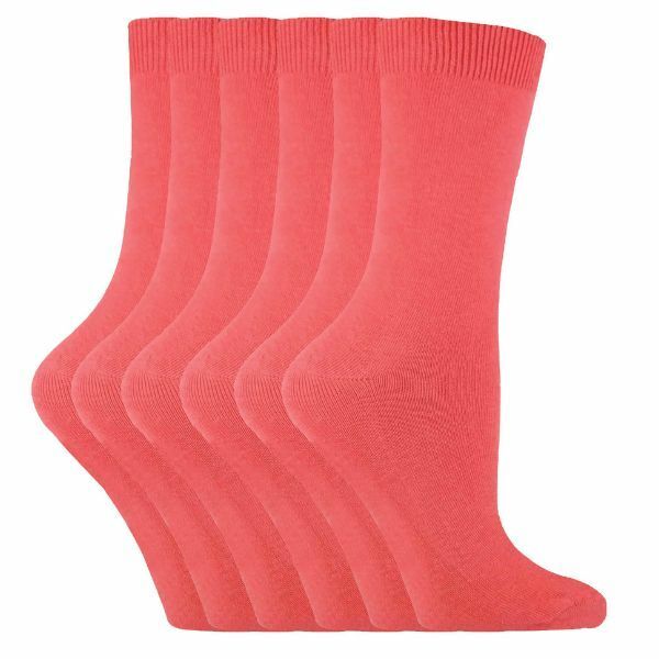 Sock Snob 6 Pairs Ladies Plain Coloured Cotton Socks 4-7 UK GOODS Superdrug PL30 Coral  