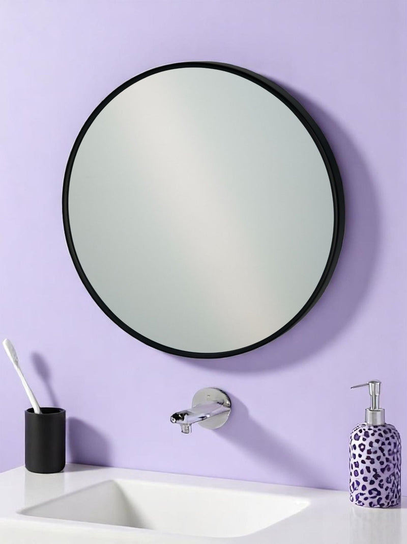 Showerdrape Black Portobello round metal framed bathroom mirror 40cm diameter (British brand)