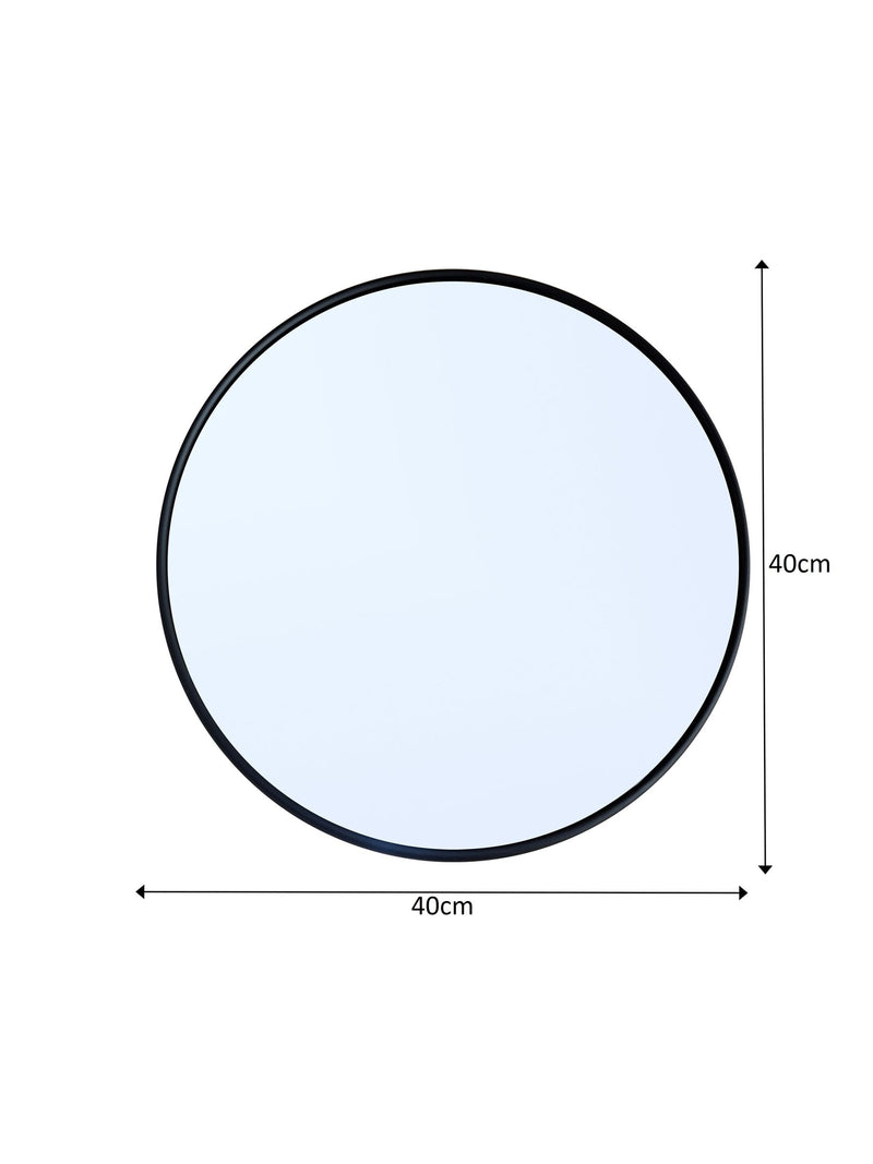Showerdrape Black Portobello round metal framed bathroom mirror 40cm diameter (British brand)