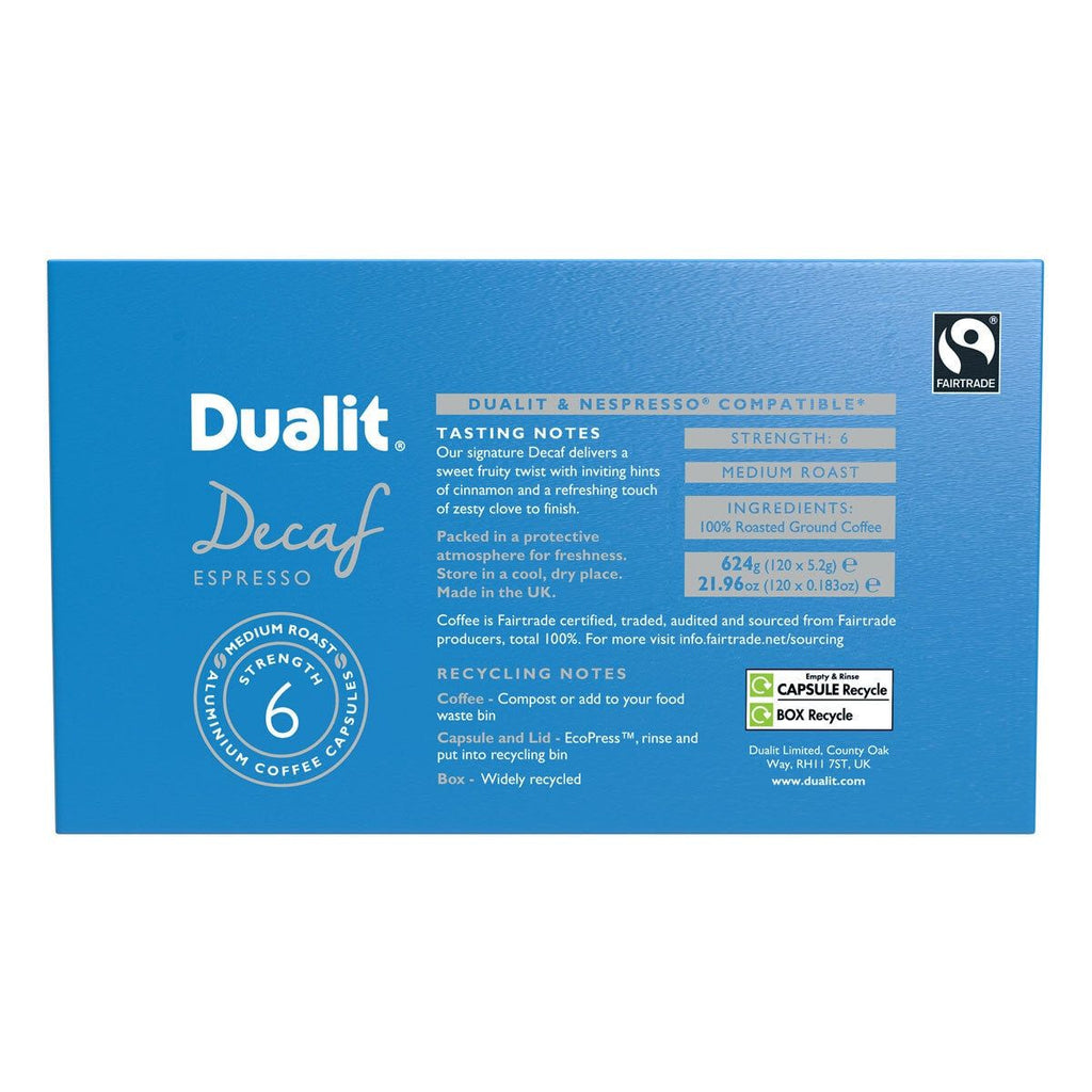 Dualit Decaf Nespresso Compatible Aluminium Coffee Capsules, 120 Servings