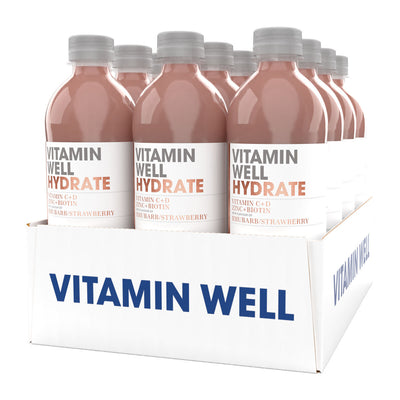 Vitamin Well Hydrate Rabarbra & Jordbær Smak Hydreringsdrikk 12 x 500ml