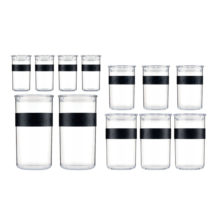 Bodum food storage jars set of 12 assorted sizes, imported from the UK