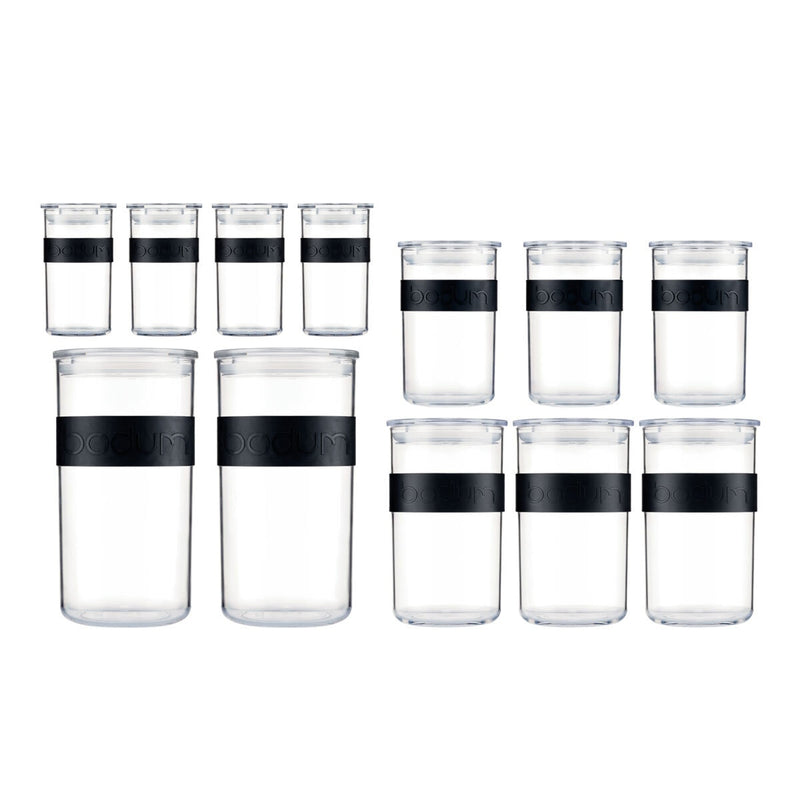 Bodum food storage jars set of 12 assorted sizes, imported from the UK