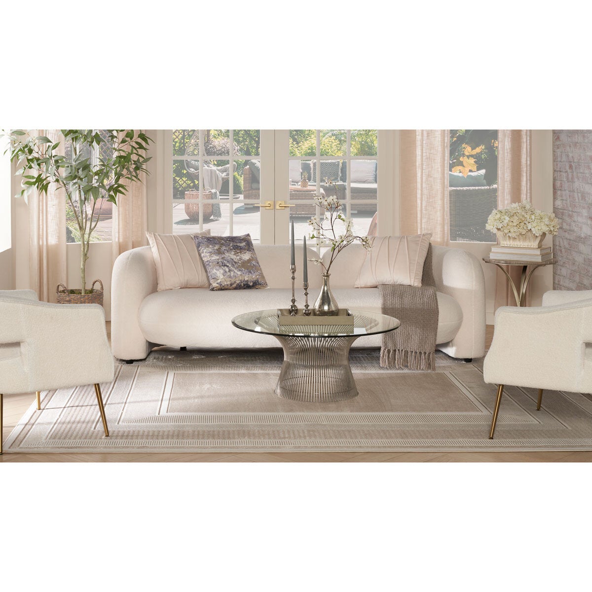 Nourison Glitz Ivory Border Area Rug Multiple Sizes, UK version