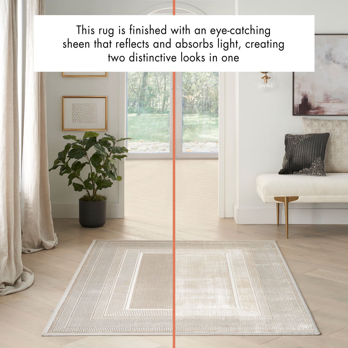 Nourison Glitz Ivory Border Area Rug Multiple Sizes, UK version