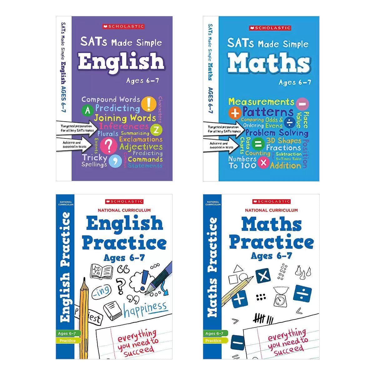 مجموعة تدريب Scholastic SATs - 4 كتب، مستوردة من المملكة المتحدة