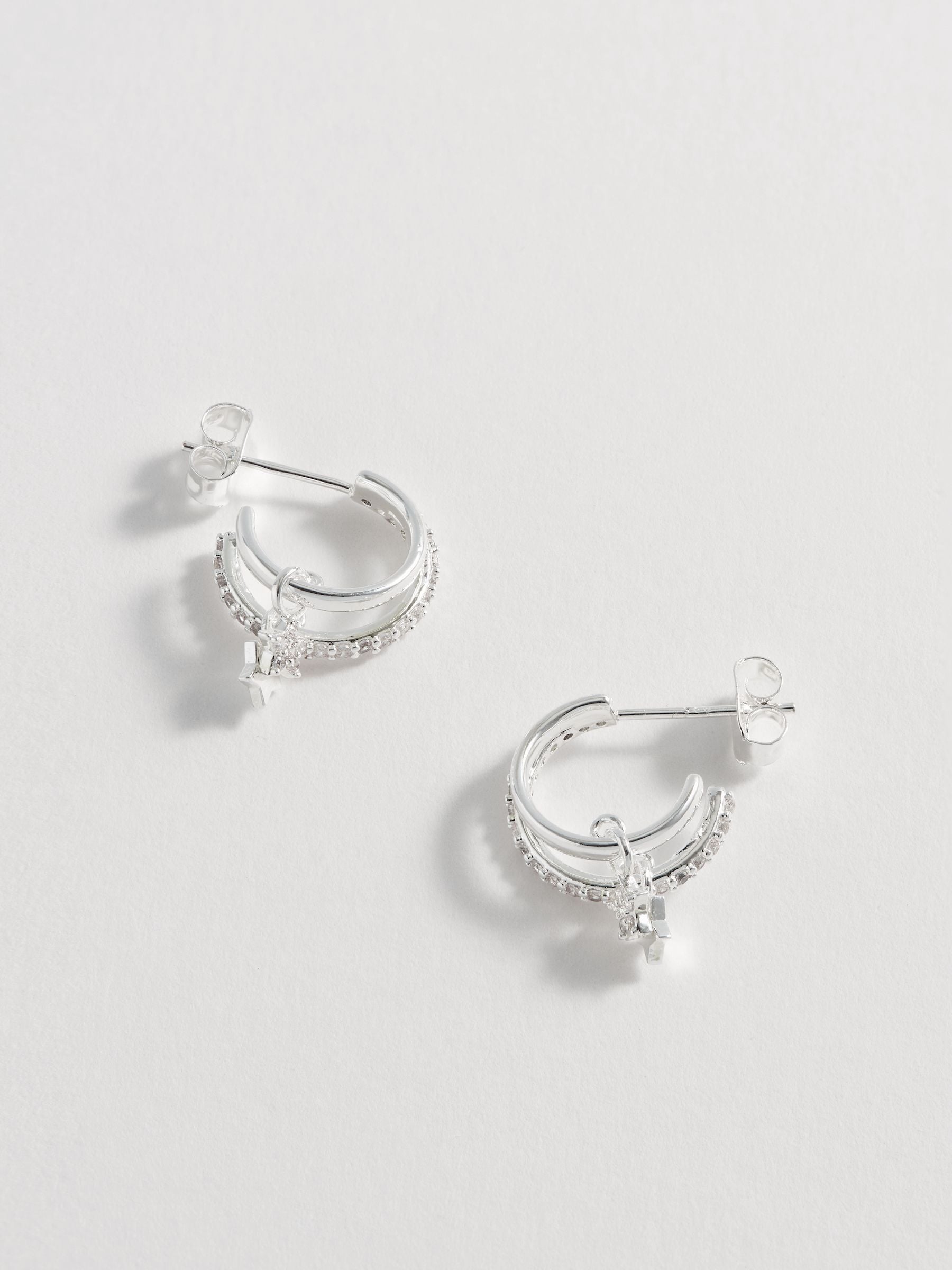 Estella Bartlett silver tone duo pave star hoop earrings 1.5 cm - British product