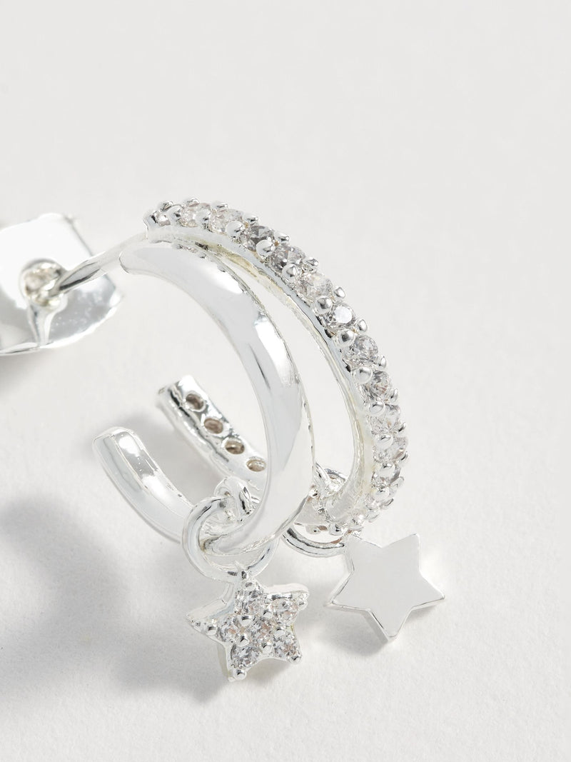 Estella Bartlett silver tone duo pave star hoop earrings 1.5 cm - British product