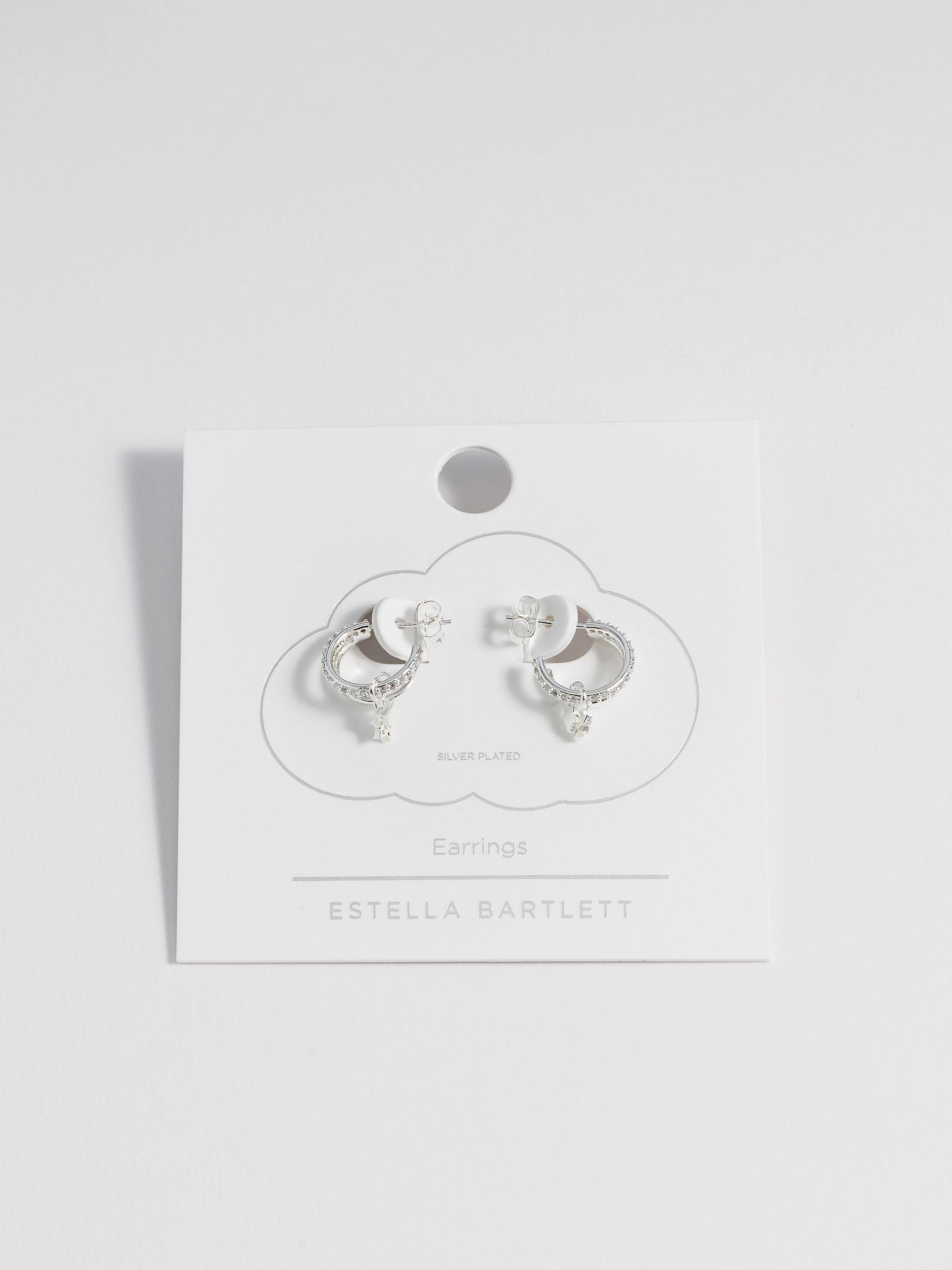 Estella Bartlett silver tone duo pave star hoop earrings 1.5 cm - British product