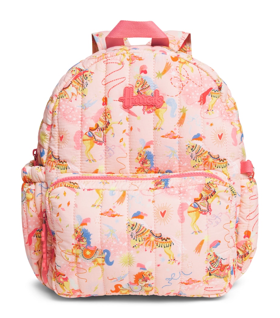 Harrods quilted pony parade backpack for children, imported from the UK