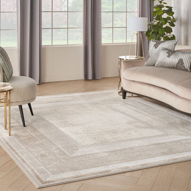 Nourison Glitz Ivory Border Area Rug Multiple Sizes, UK version