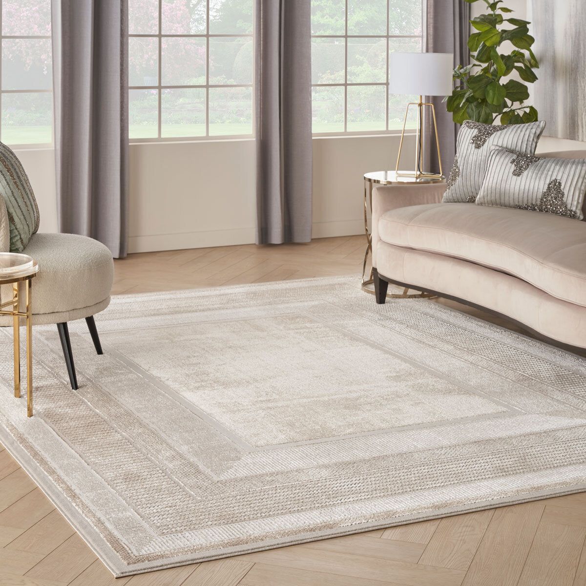 Glitz Ivory Border Rug in 3 Sizes GOODS Costco UK