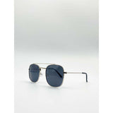 SVNX aviator style double bridge sunglasses silver frame - British product