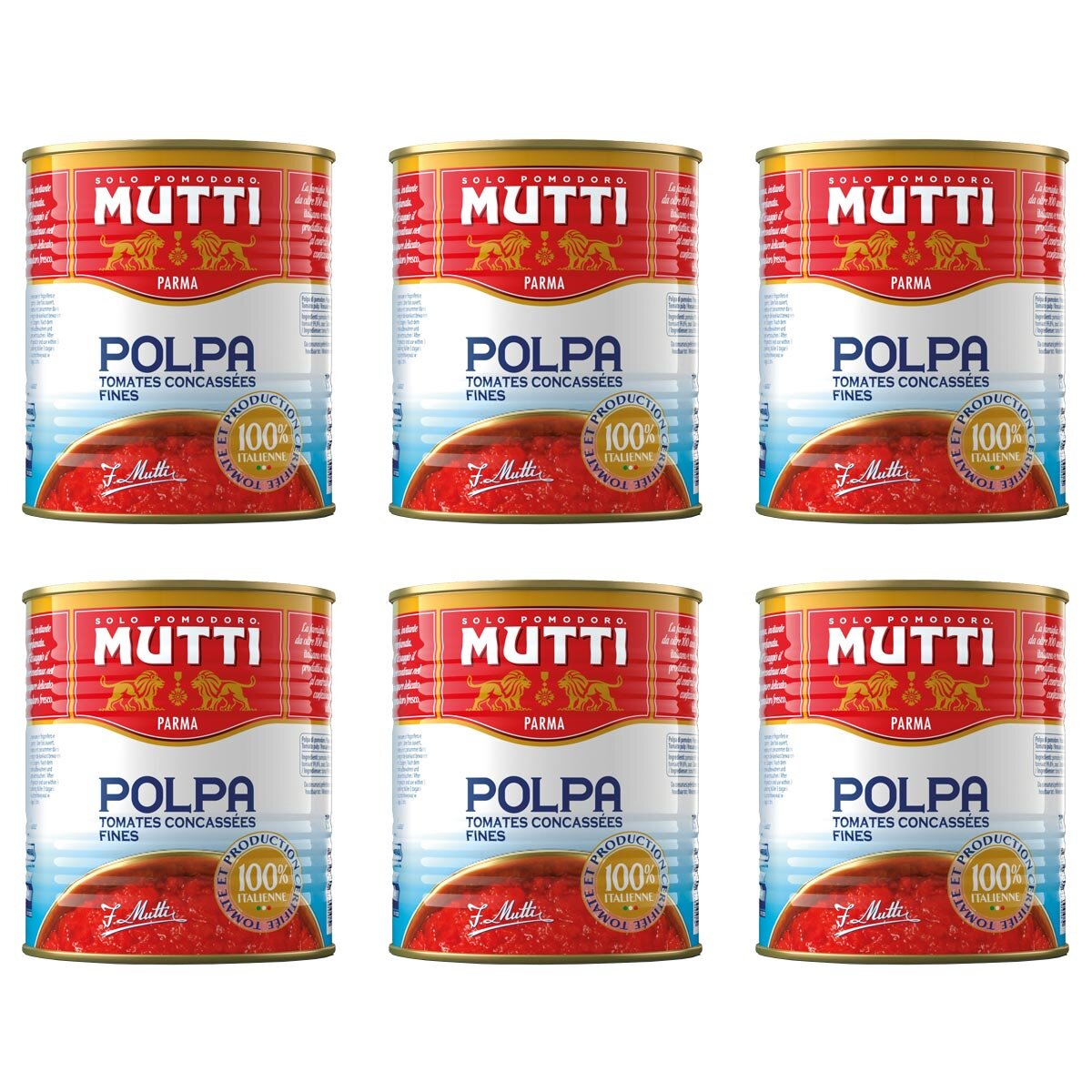 Mutti Polpa Chopped Tomatoes 6 x 790g tins, imported from the UK