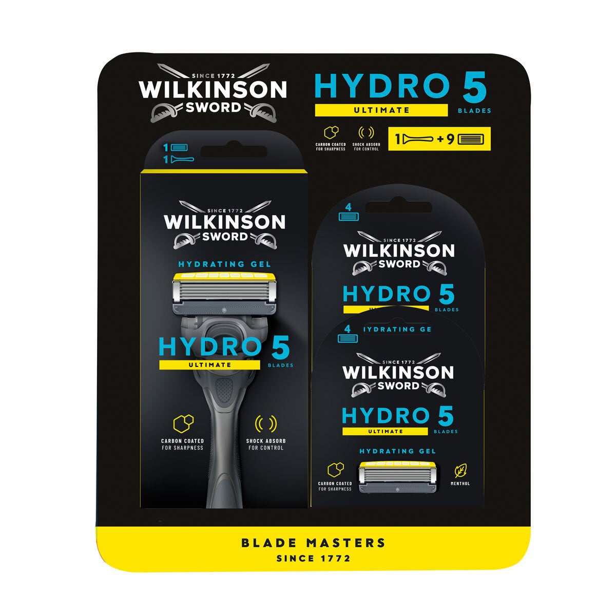 Wilkinson Sword Hydro 5 Ultimate manual razor with 9 blades and handle (British brand)