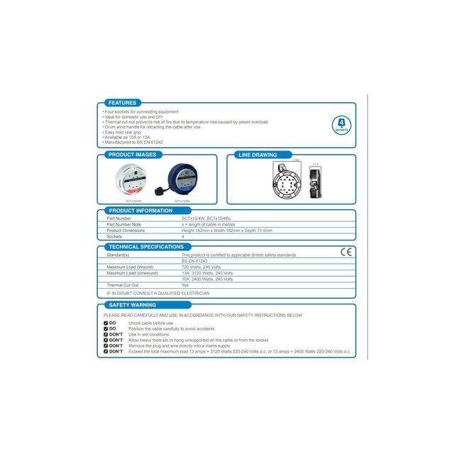 Masterplug 4 Socket 13a 4m Extension Lead GOODS M&S   