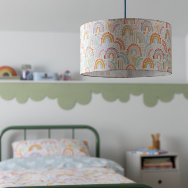 Habitat Kids Rainbow Printed Lampshade Fabric Drum Shade 35cm, UK version