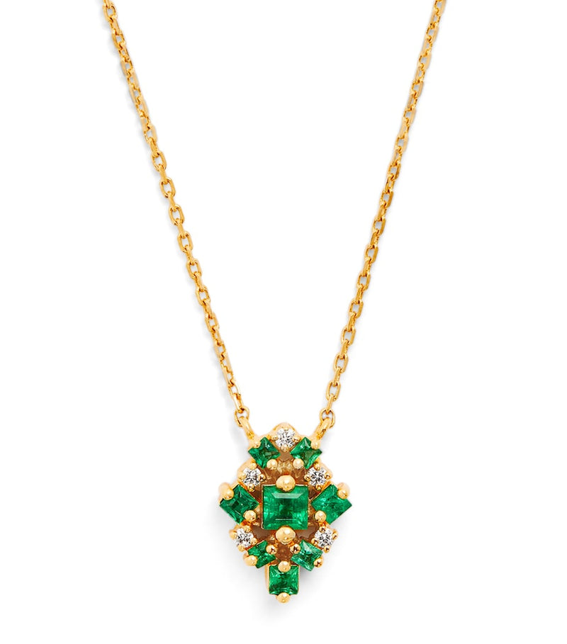 Suzanne Kalan diamond and emerald necklace in yellow gold, UK version