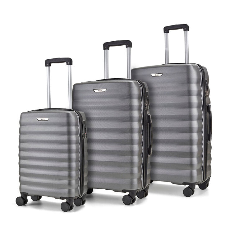 Rock 3 piece hardside luggage set in charcoal, imported from the UK