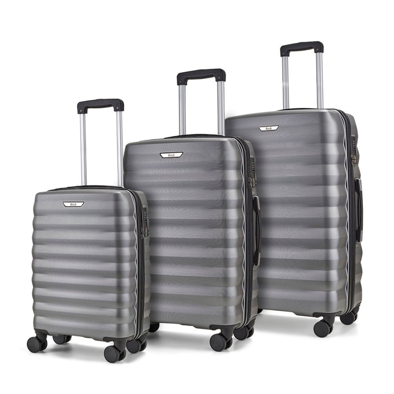 Rock 3 piece hardside luggage set in charcoal, imported from the UK