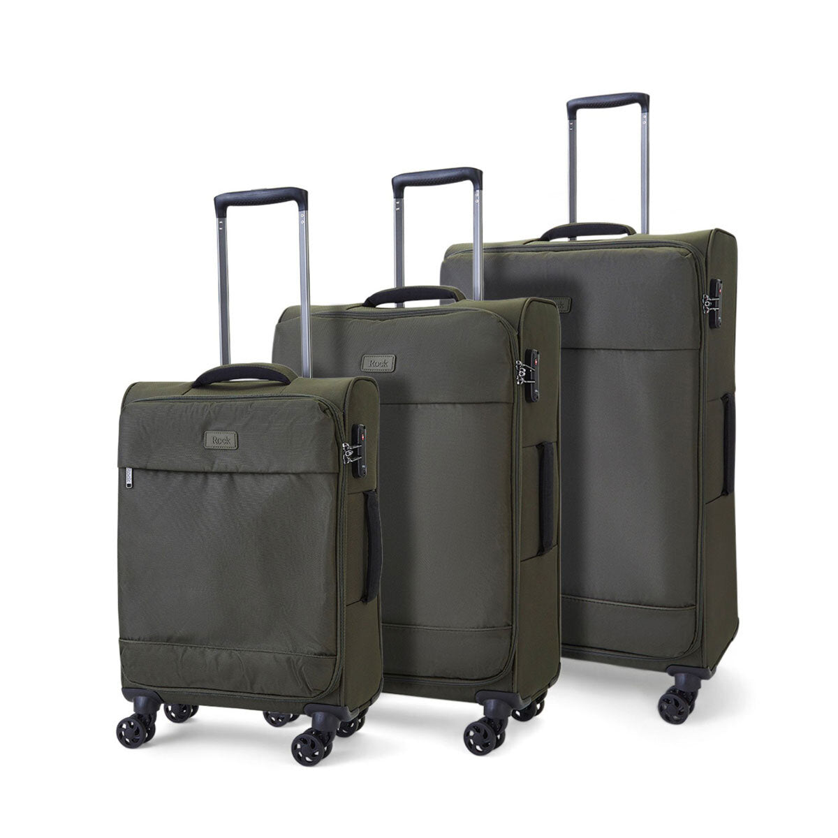 Rock 3 piece softside luggage set olive green (British brand)