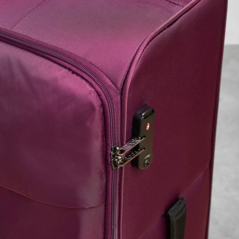 Rock Paris 3 piece softside luggage set in purple, imported from the UK