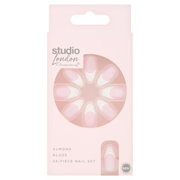 Studio London almond artificial nails French drip (British brand)