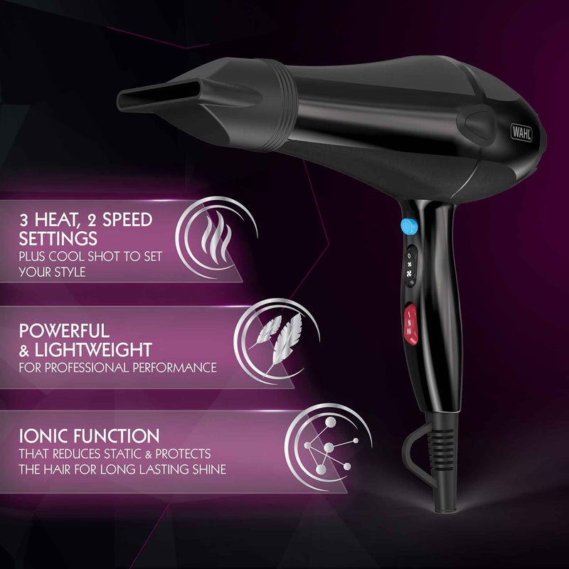 Wahl Ionic Style 2200W hair dryer black (British brand)