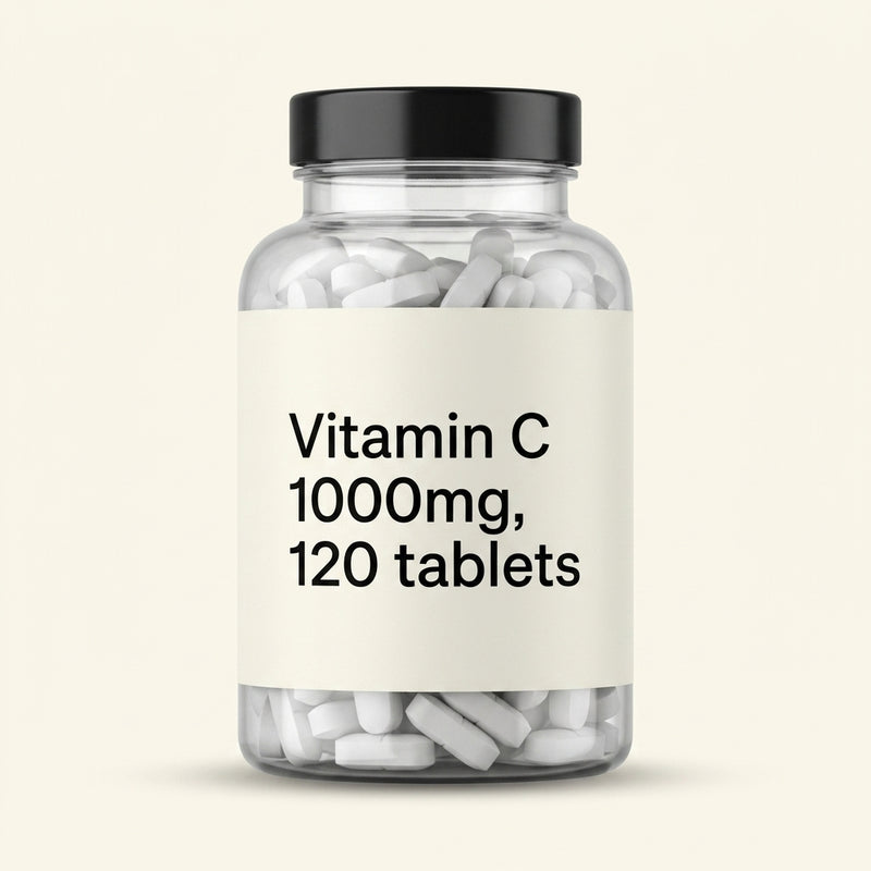 Holland & Barrett Vitamin C supplement 1000mg 120 tablets, imported from the UK