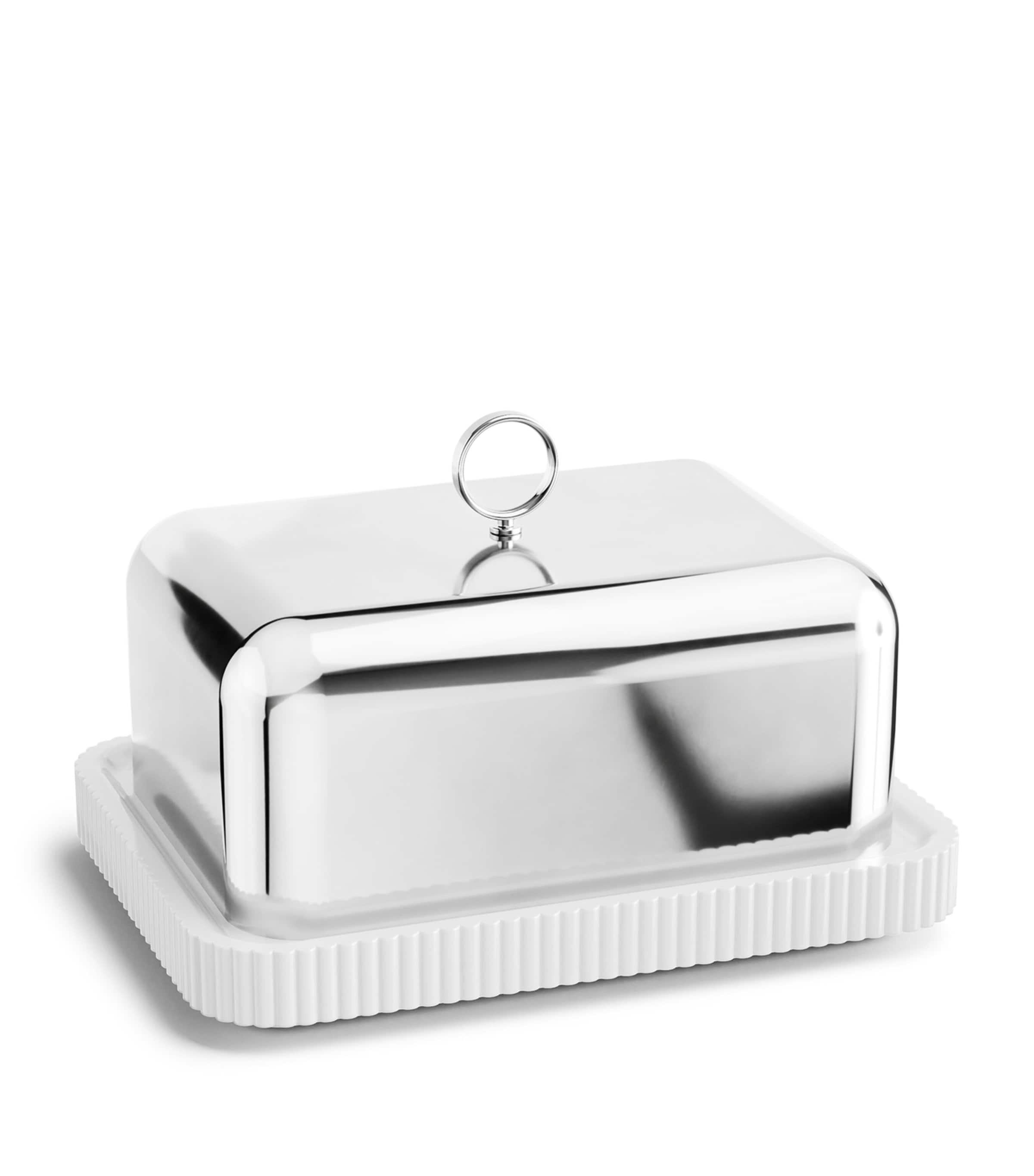 Georg Jensen stainless steel and porcelain Bernadotte butter dish, UK version