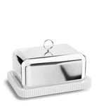 Georg Jensen stainless steel and porcelain Bernadotte butter dish, UK version