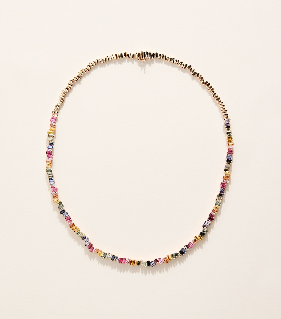 Suzanne Kalan rose gold rainbow sapphire tennis necklace 43cm - British product