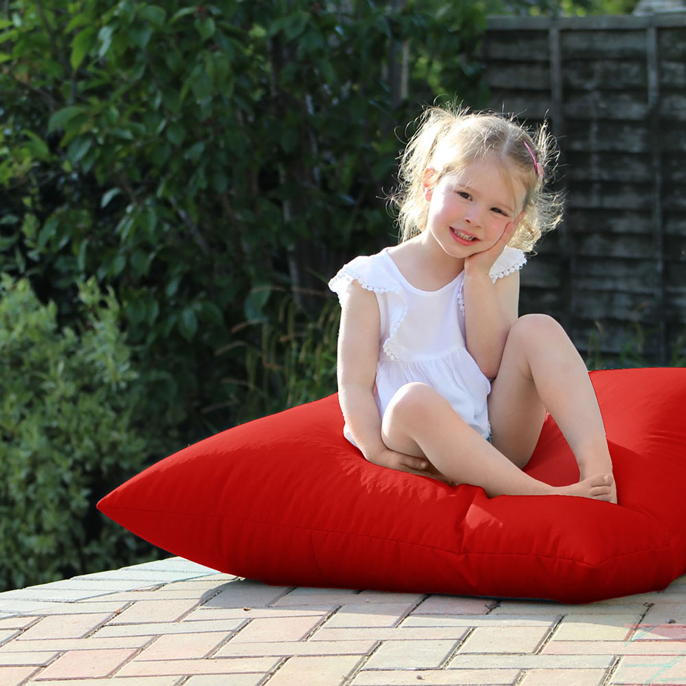 rucomfy red large floor cushion, imported from the UK