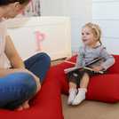 rucomfy red large floor cushion, imported from the UK