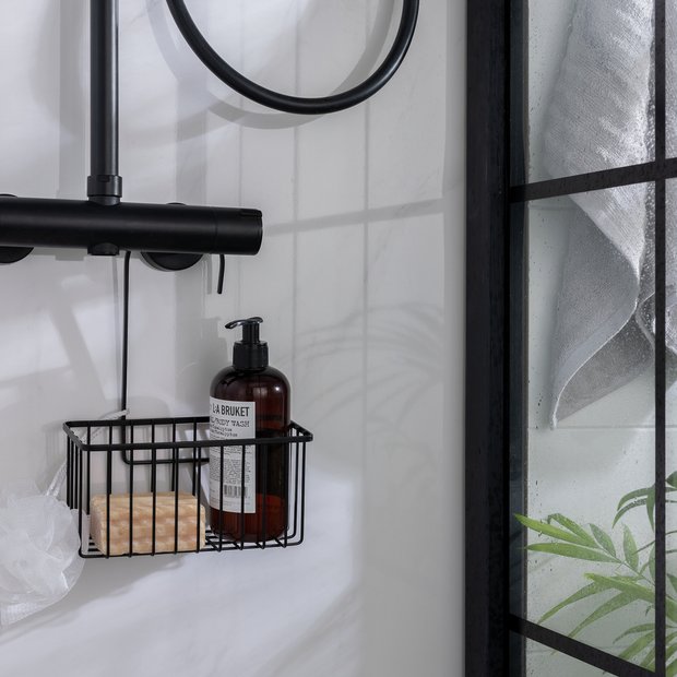 Argos Home black metal shower basket with hook - British product